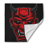 Red Japanese Demon Mask Print Silk Bandana