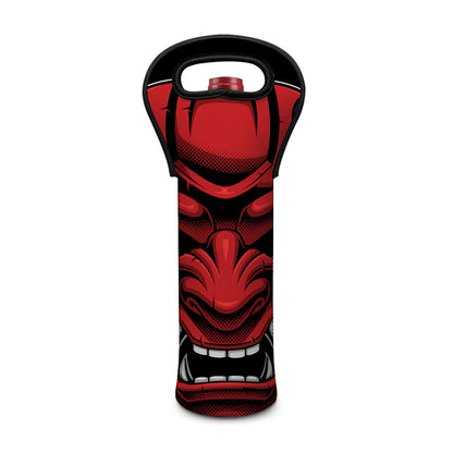 Red Japanese Demon Mask Print Single Neoprene Wine Tote