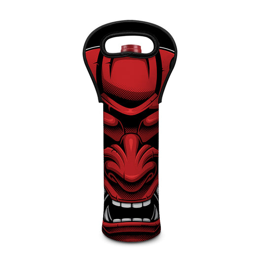 Red Japanese Demon Mask Print Single Neoprene Wine Tote