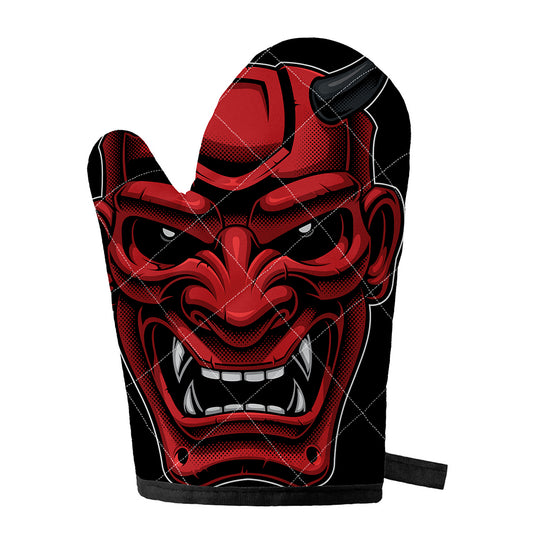 Red Japanese Demon Mask Print Single Oven Mitt