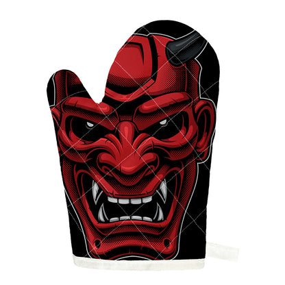 Red Japanese Demon Mask Print Single Oven Mitt
