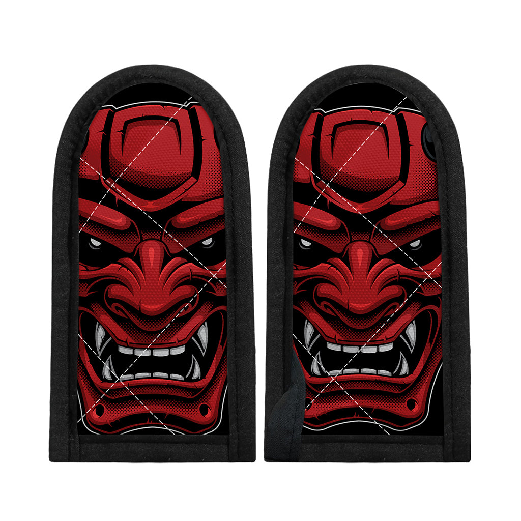 Red Japanese Demon Mask Print Skillet Handle Cover