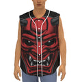 Red Japanese Demon Mask Print Sleeveless Baseball Jersey