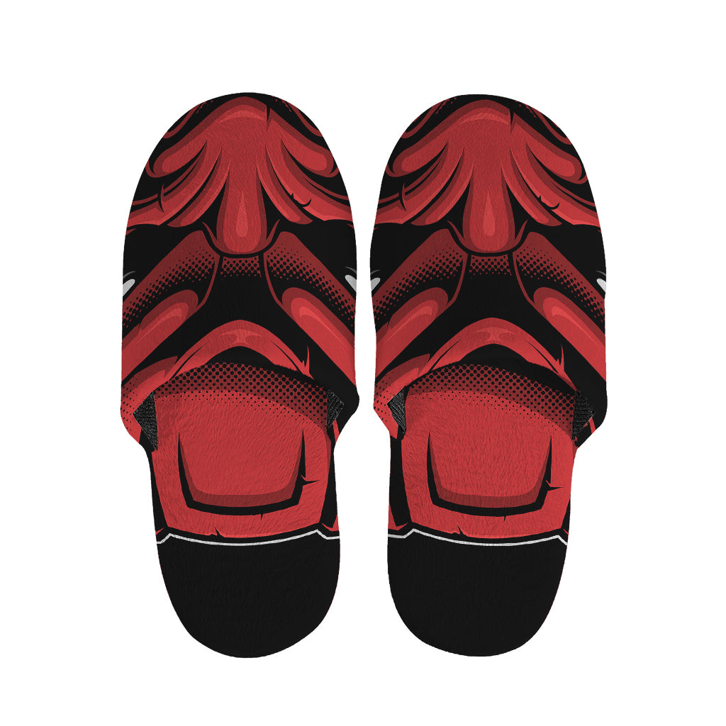Red Japanese Demon Mask Print Slippers