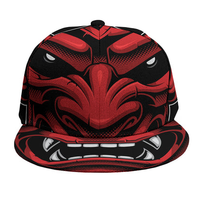 Red Japanese Demon Mask Print Snapback Cap