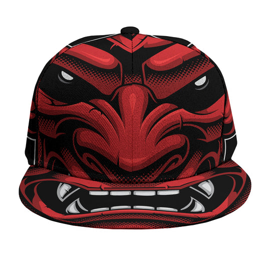 Red Japanese Demon Mask Print Snapback Cap