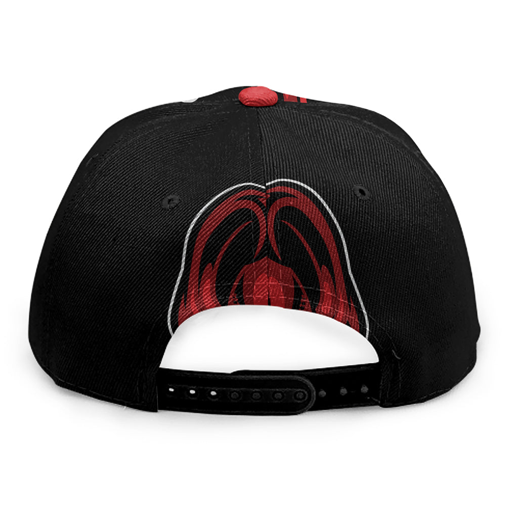 Red Japanese Demon Mask Print Snapback Cap