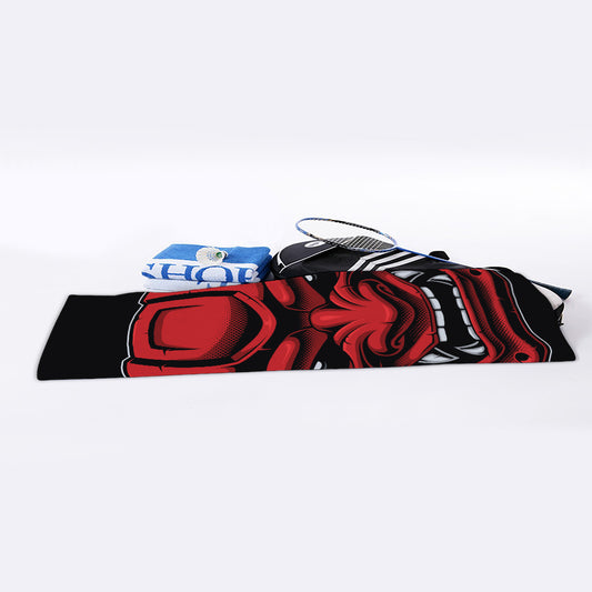 Red Japanese Demon Mask Print Sports Towel