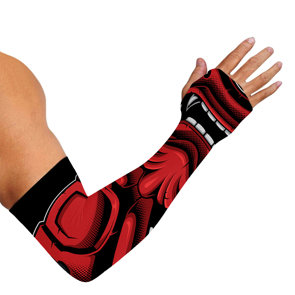 Red Japanese Demon Mask Print Sun Protection Arm Sleeves