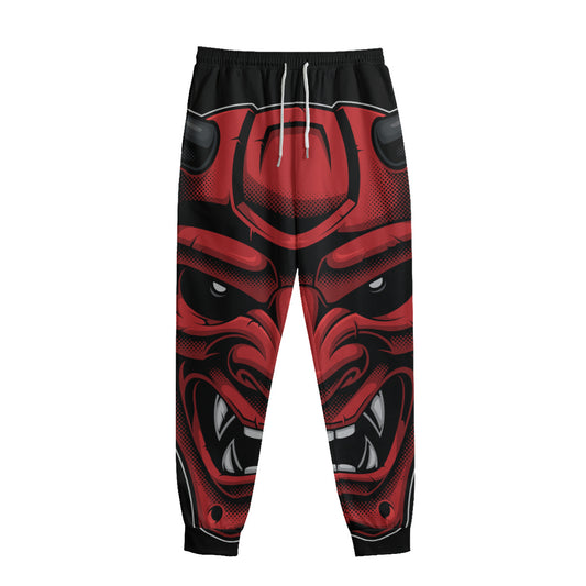 Red Japanese Demon Mask Print Sweatpants
