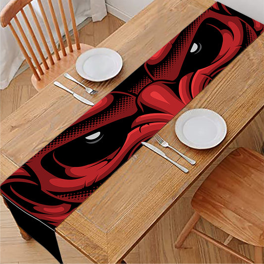 Red Japanese Demon Mask Print Table Runner