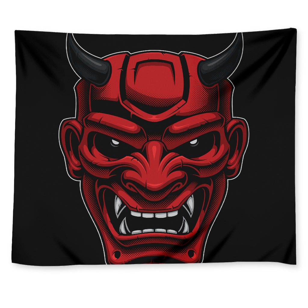 Red Japanese Demon Mask Print Tapestry