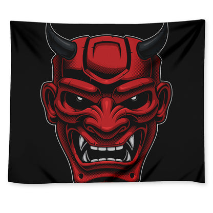 Red Japanese Demon Mask Print Tapestry