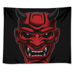 Red Japanese Demon Mask Print Tapestry