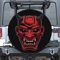 Red Japanese Demon Mask Print Tire Cover