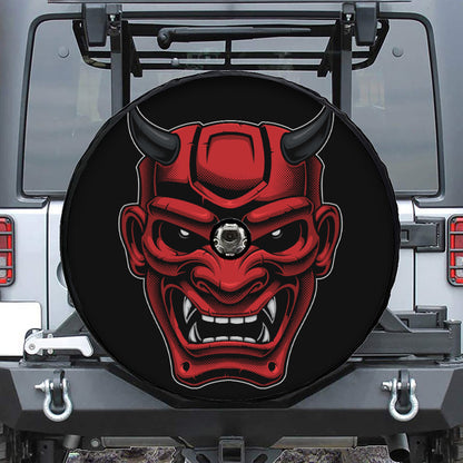 Red Japanese Demon Mask Print Tire Cover With Camera Hole