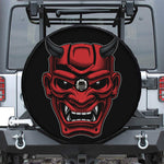 Red Japanese Demon Mask Print Tire Cover With Camera Hole