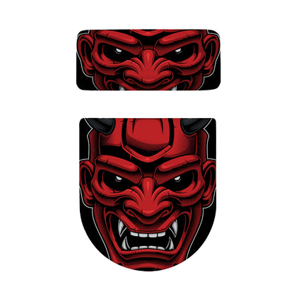 Red Japanese Demon Mask Print Toilet Lid And Tank Cover Set