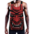 Red Japanese Demon Mask Print Men's Workout Tank Top