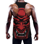 Red Japanese Demon Mask Print Training Tank Top