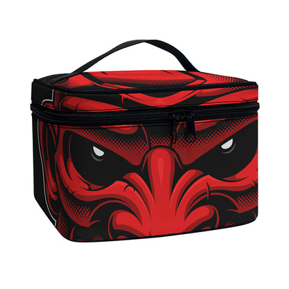 Red Japanese Demon Mask Print Travel Makeup Bag
