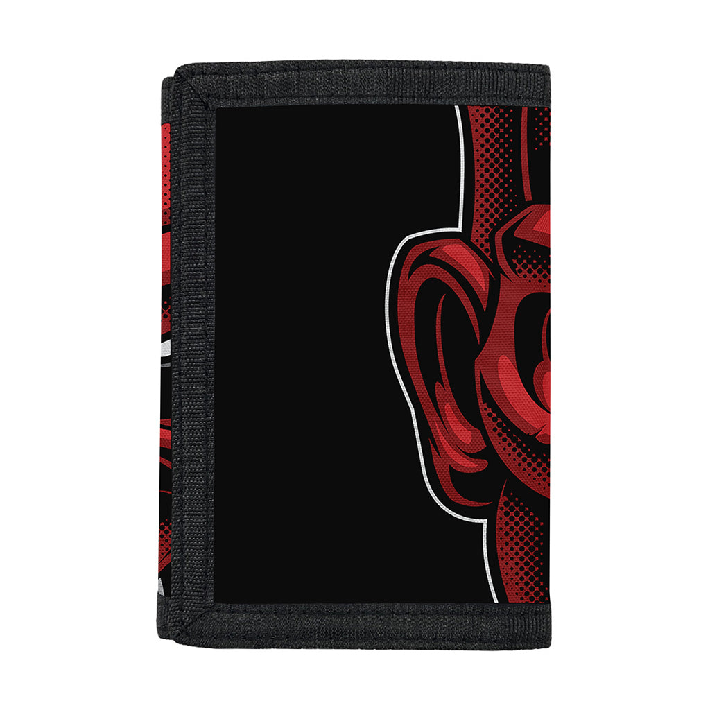 Red Japanese Demon Mask Print Trifold Wallet