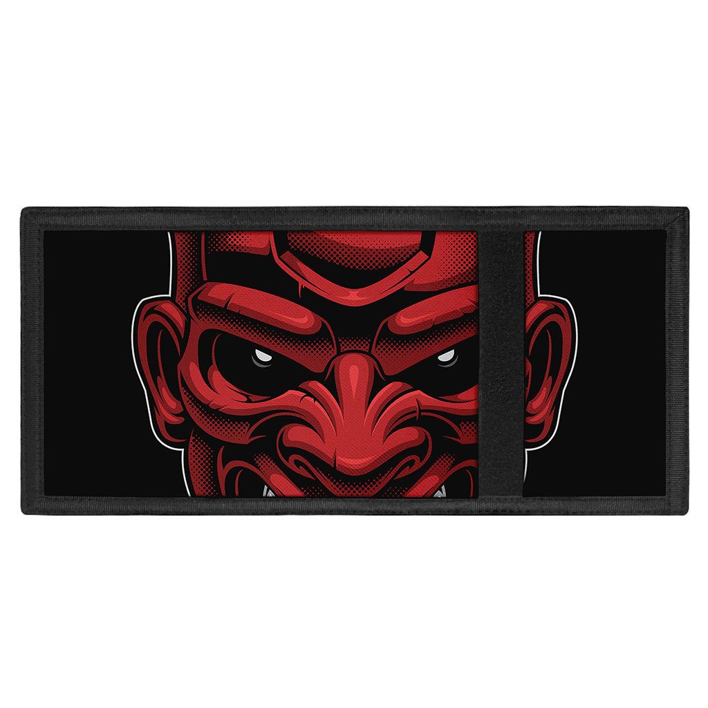 Red Japanese Demon Mask Print Trifold Wallet