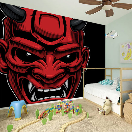 Red Japanese Demon Mask Print Wall Sticker