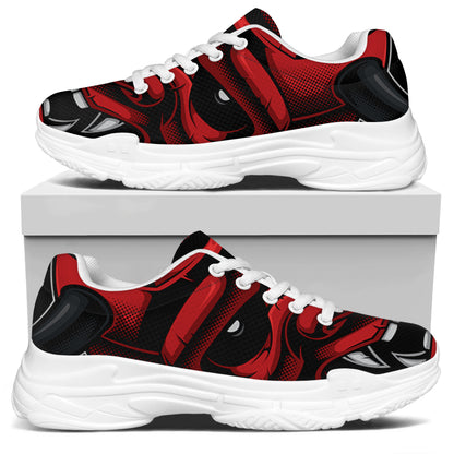 Red Japanese Demon Mask Print White Chunky Shoes