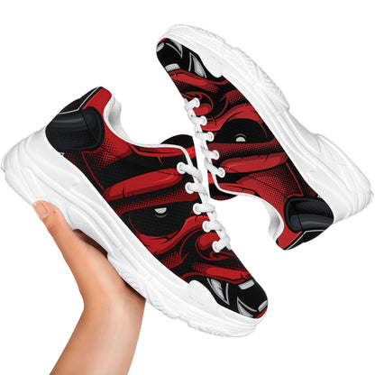 Red Japanese Demon Mask Print White Chunky Shoes