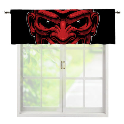 Red Japanese Demon Mask Print Window Valance