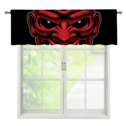 Red Japanese Demon Mask Print Window Valance