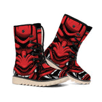Red Japanese Demon Mask Print Winter Boots