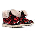 Red Japanese Demon Mask Print Winter Boots