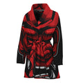 Red Japanese Demon Mask Print Women's Bathrobe