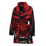 Red Japanese Demon Mask Print Women's Bathrobe