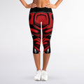 Red Japanese Demon Mask Print Women's Capri Leggings