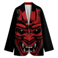 Red Japanese Demon Mask Print Women's Cotton Blazer