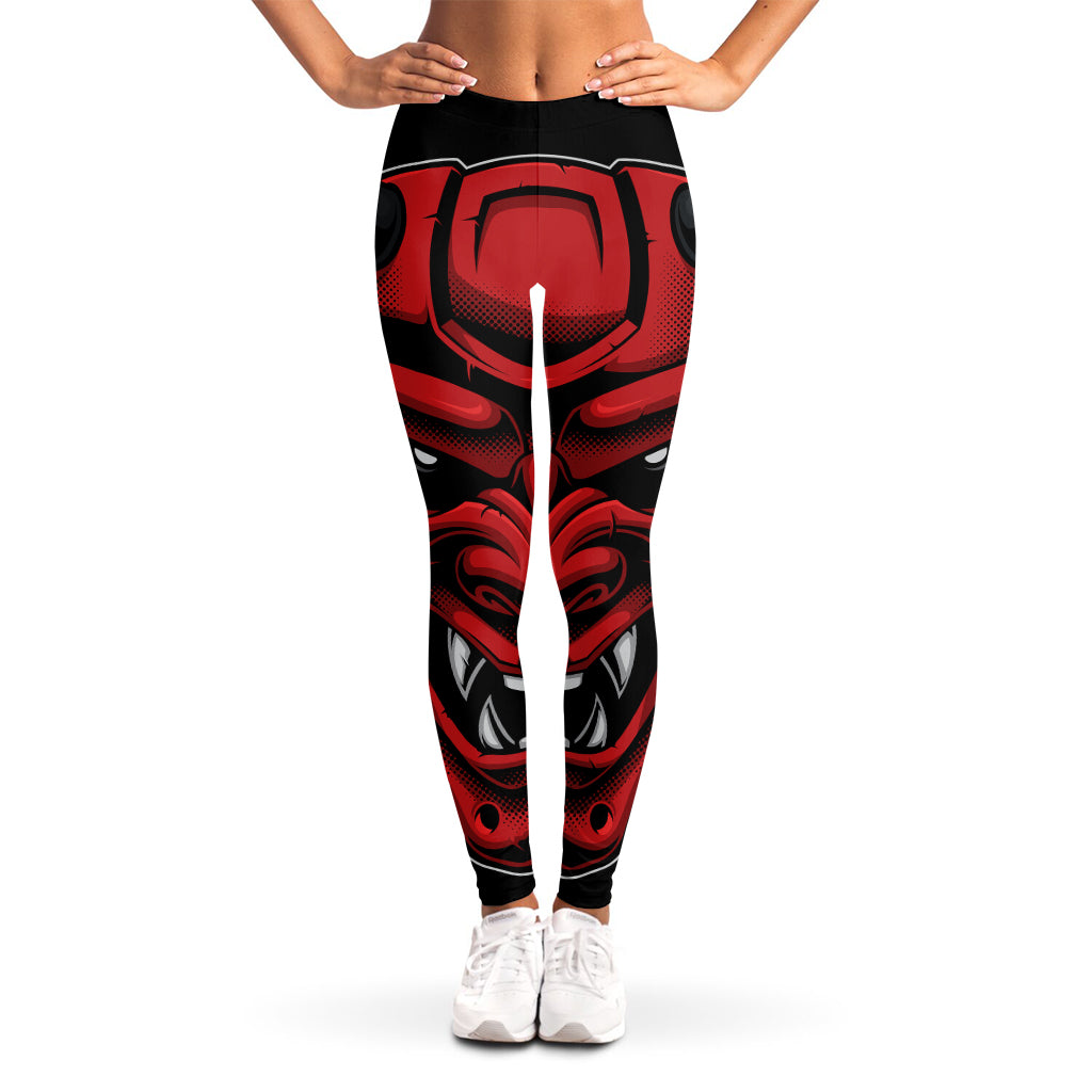 Red Japanese Demon Mask Print Women's Leggings