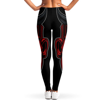 Red Japanese Demon Mask Print Women's Leggings