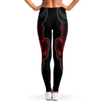 Red Japanese Demon Mask Print Women's Leggings