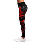 Red Japanese Demon Mask Print Women's Leggings