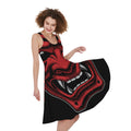 Red Japanese Demon Mask Print Sleeveless Knee Length Dress