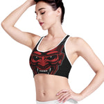 Red Japanese Demon Mask Print Women's Sports Bra