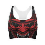 Red Japanese Demon Mask Print Women's Sports Bra