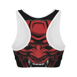 Red Japanese Demon Mask Print Women's Sports Bra