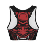 Red Japanese Demon Mask Print Women's Sports Bra