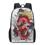 Red Japanese Dragon Tattoo Print 17 Inch Backpack