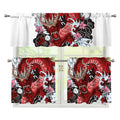 Red Japanese Dragon Tattoo Print 3 Piece Kitchen Curtains