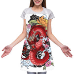 Red Japanese Dragon Tattoo Print Adjustable Apron